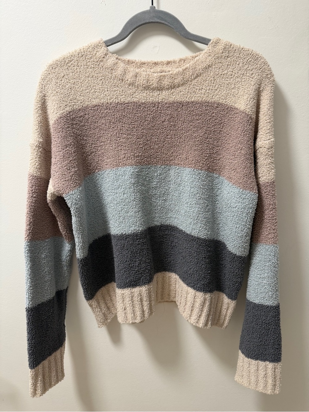 Alrar’d State Fuzzy Color Block Sweater Blue Taupe Cream Size S